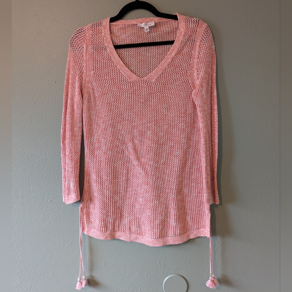Talbots Pink Crochet Knit Top with Tassel Detail Size MP